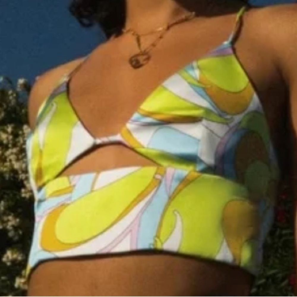 Zara NWT Cutout Crop Multicolor Groovy Abstract Top Size Small
